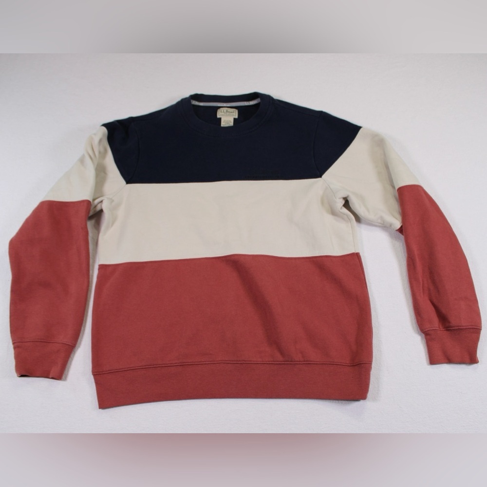 LL Bean Color Block Red White Blue Crewneck Men’s Small